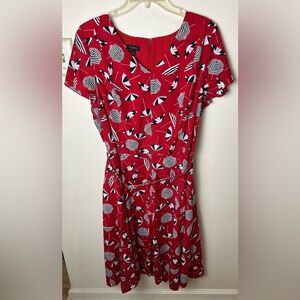 Talbots Dress Plus Size 16 Red Flare Midi Umbrella Novelty‎ Whimsical Preppy